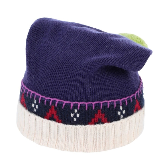 Burberry Accessories - Burberry Cashmere Wool Pom Pom Beanie Purple Multicolor